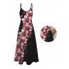 Robe de vacances à pois et motif floral, avec poches, bretelles spaghetti, coupe trapèze, décontractée - Rose clair XXL | US 14