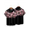 Chemise de vacances à pois et motif floral pour homme, manches retroussées, boutonnée, décontractée - Rose clair 5XL