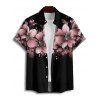Chemise de vacances à pois et motif floral pour homme, manches retroussées, boutonnée, décontractée - Rose clair 5XL