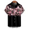 Chemise de vacances à pois et motif floral pour homme, manches retroussées, boutonnée, décontractée - Rose clair 5XL