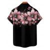 Chemise de vacances à pois et motif floral pour homme, manches retroussées, boutonnée, décontractée - Rose clair 5XL