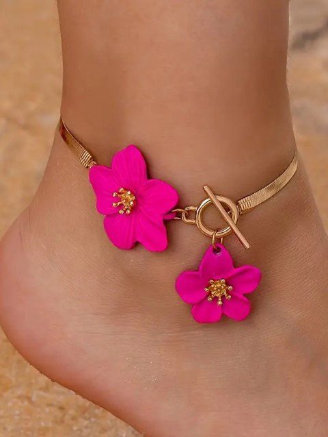 Chaîne de cheville tendance avec pendentif fleur vive