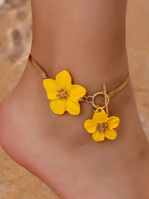 Chaîne de cheville tendance avec pendentif fleur vive