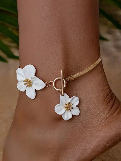 Chaîne de cheville tendance avec pendentif fleur vive
