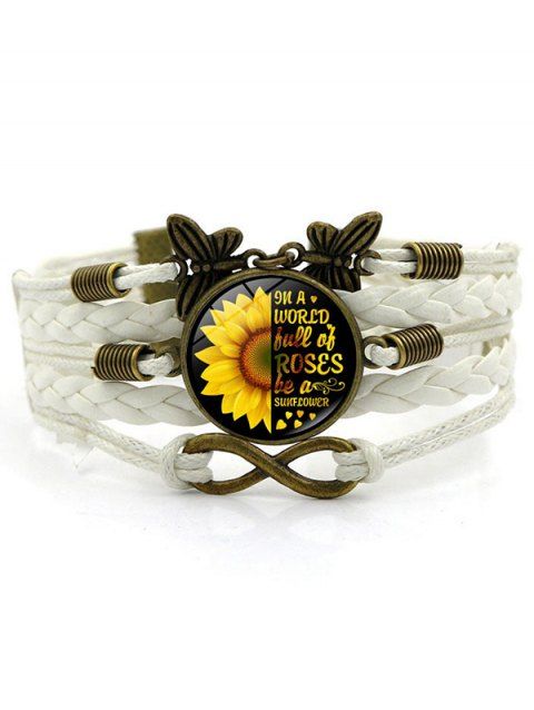 Circle Pendant Sunflower Letter Print Butterfly Braid Vintage Bracelet