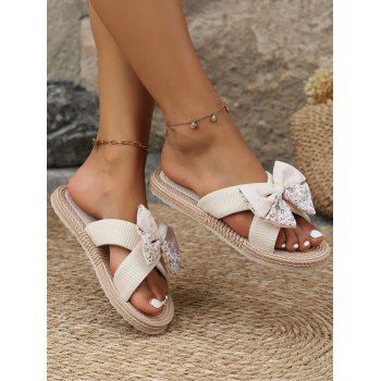 Ditsy Floral Print Bowknot Beach Sandals Flat Platform Open Toe Vacation Outdoor Sandals