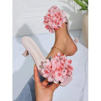 Flower High Heels Vacation Sandals Slip On Open Square Toe Trendy Sandals
