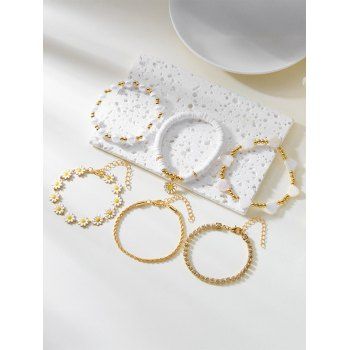 5 Pcs Faux Pearl Daisy Heart Charms Beaded Bohemian Bracelets