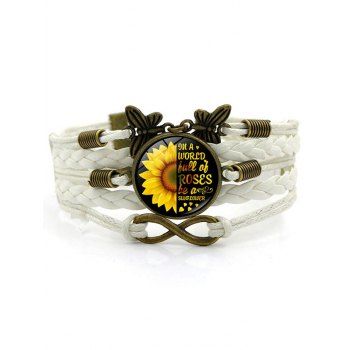 Circle Pendant Sunflower Letter Print Butterfly Braid Vintage Bracelet