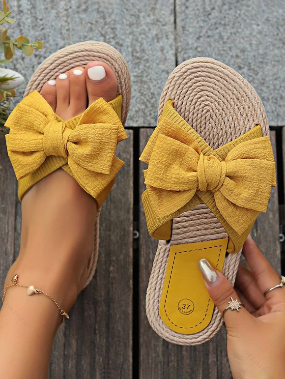 Bowknot Flat Platform Open Toe Vacation Outdoor Sandals - Jaune EU 42
