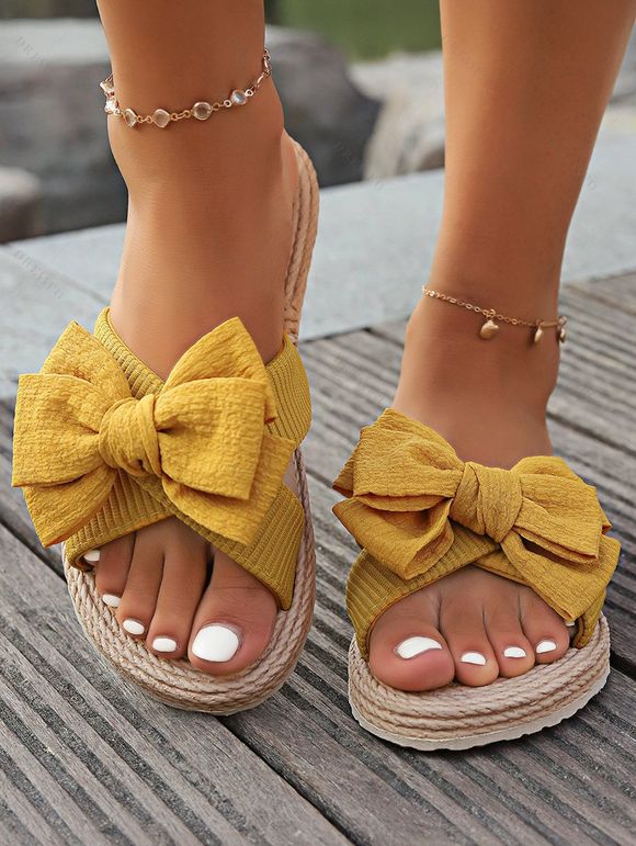 Bowknot Flat Platform Open Toe Vacation Outdoor Sandals - Jaune EU 42