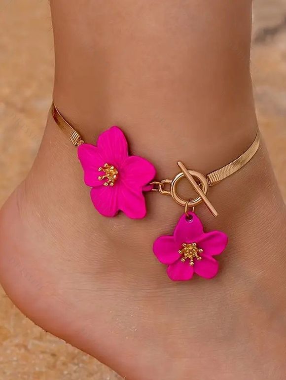 Chaîne de cheville tendance avec pendentif fleur vive - Rouge 