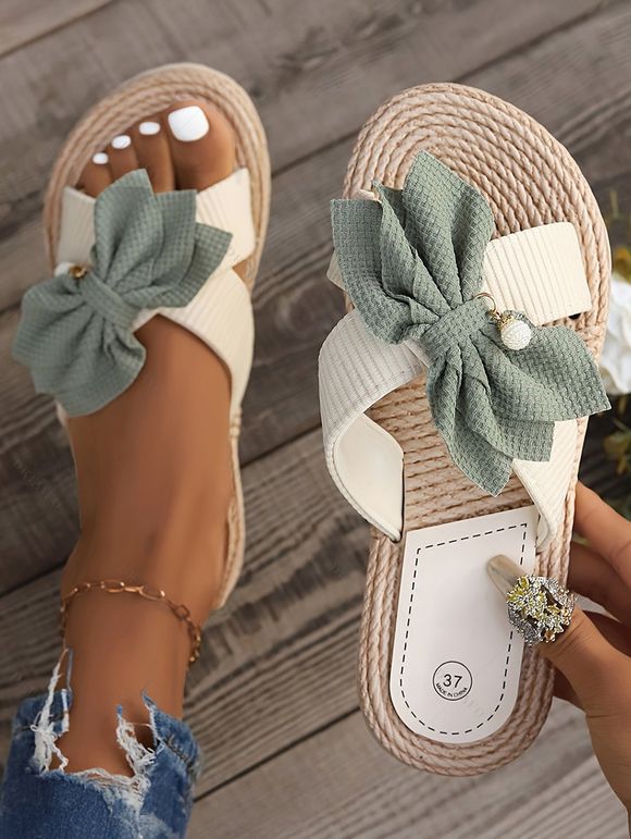 Bowknot Sweetness Beach Sandals Slip On Flat Platform Vacation Outdoor Sandals - Vert clair EU 42