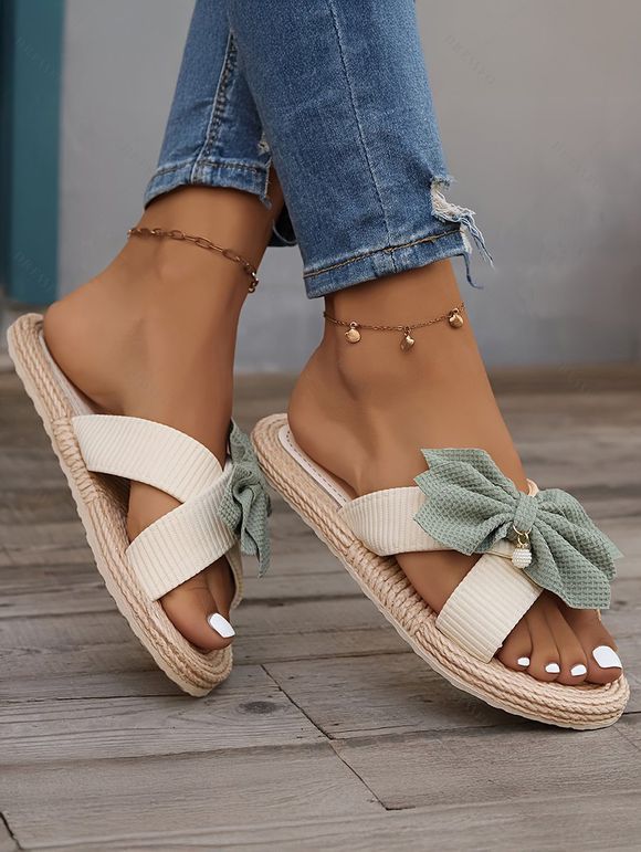 Bowknot Sweetness Beach Sandals Slip On Flat Platform Vacation Outdoor Sandals - Vert clair EU 37
