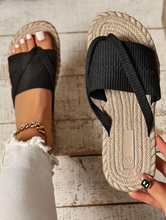 Contrast Color Flip Flops Flat Platform Slip On Beach Outdoor Sandals - Noir EU 42