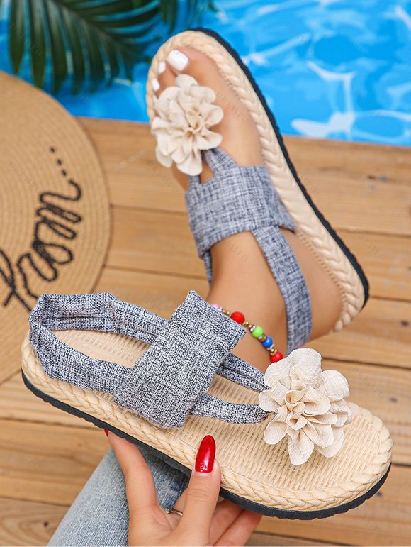 Flower Flip Flops Slip On Plat Platform Beach Outdoor Sandals - Gris EU 42