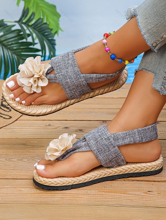 Flower Flip Flops Slip On Plat Platform Beach Outdoor Sandals - Gris EU 42
