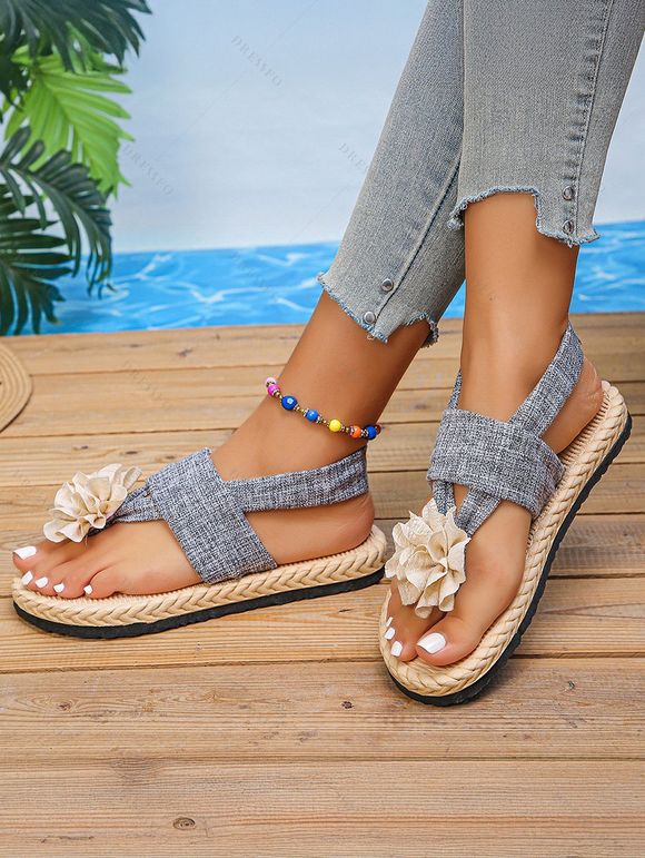 Flower Flip Flops Slip On Plat Platform Beach Outdoor Sandals - Gris EU 42