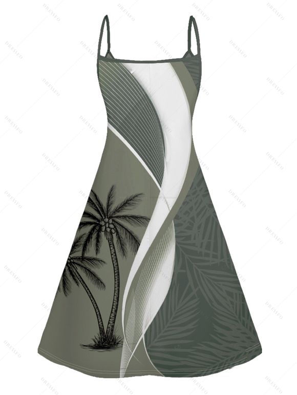 Family Outfit Coconut Tree Leaf Print Strappy Dress Girls Dress and Roll Up Sleeve Shirt Drawstrings Shorts Vacation Set - Vert clair S | US 4