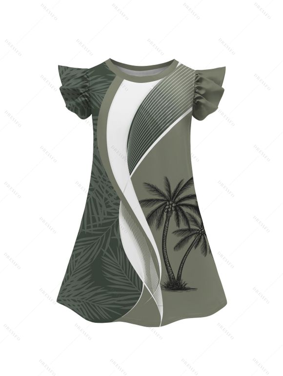 Family Outfit Coconut Tree Leaf Print Strappy Dress Girls Dress and Roll Up Sleeve Shirt Drawstrings Shorts Vacation Set - Vert clair S | US 4