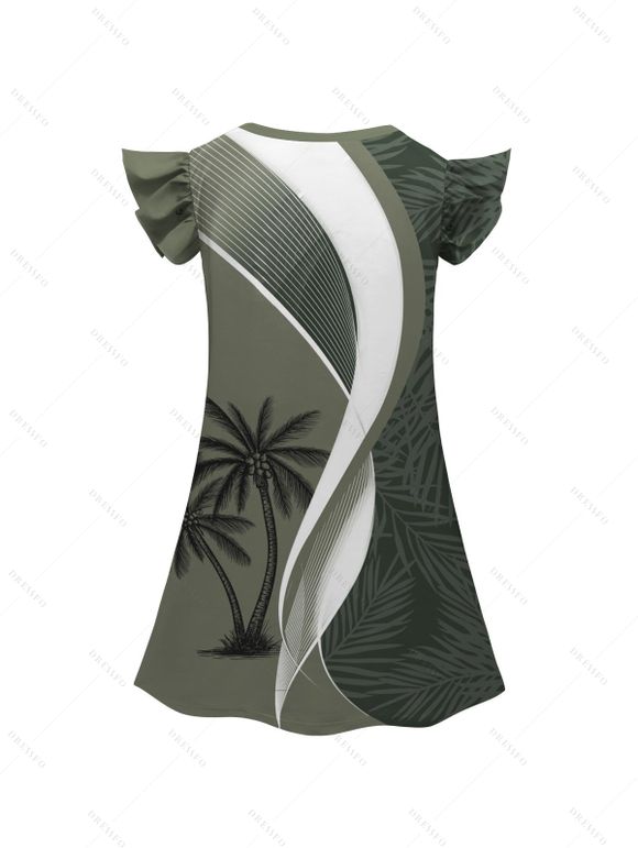 Family Outfit Coconut Tree Leaf Print Strappy Dress Girls Dress and Roll Up Sleeve Shirt Drawstrings Shorts Vacation Set - Vert clair S | US 4