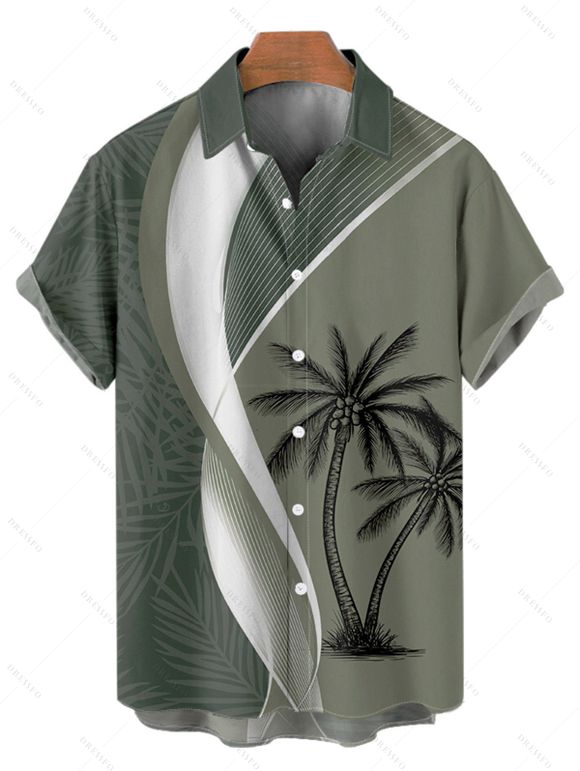 Family Outfit Coconut Tree Leaf Print Strappy Dress Girls Dress and Roll Up Sleeve Shirt Drawstrings Shorts Vacation Set - Vert clair S | US 4