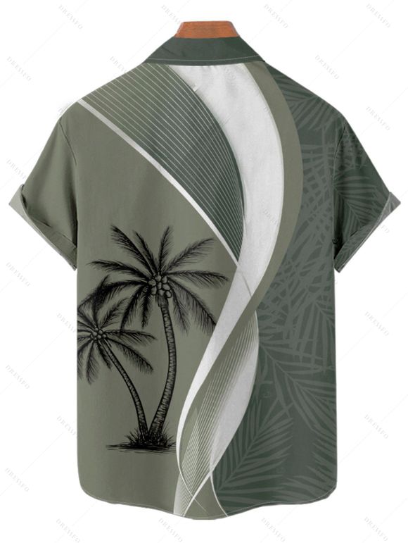 Family Outfit Coconut Tree Leaf Print Strappy Dress Girls Dress and Roll Up Sleeve Shirt Drawstrings Shorts Vacation Set - Vert clair S | US 4