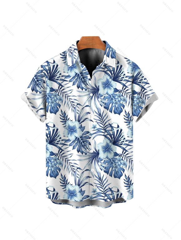 Family Outfit Hibiscus Floral Leaf Pattern Belt Dress Girls Dress and Roll Up Sleeve Shirt Boy Shirt Drawstrings Shorts Vacation Set - Bleu profond S | US 4