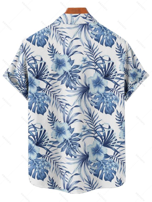 Family Outfit Hibiscus Floral Leaf Pattern Belt Dress Girls Dress and Roll Up Sleeve Shirt Boy Shirt Drawstrings Shorts Vacation Set - Bleu profond S | US 4