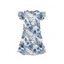 Girls Dress Allover Hibiscus Floral Leaf Pattern Vacation Dress Short Flutter Sleeve A Line Mini Kid Dress - Bleu profond 120