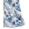 Girls Dress Allover Hibiscus Floral Leaf Pattern Vacation Dress Short Flutter Sleeve A Line Mini Kid Dress - Bleu profond 120