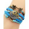Bracelet vintage tressé avec pendentif en forme de cercle et imprimé tournesol et papillon - Bleu 