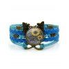 Bracelet vintage tressé avec pendentif en forme de cercle et imprimé tournesol et papillon - Bleu 