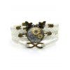 Bracelet vintage tressé avec pendentif en forme de cercle et imprimé tournesol et papillon - Blanc 