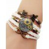 Bracelet vintage tressé avec pendentif en forme de cercle et imprimé tournesol et papillon - Blanc 