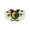 Bracelet vintage tressé avec pendentif cercle, tournesol, lettre imprimée, papillon - Blanc 