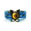 Bracelet vintage tressé avec pendentif cercle, tournesol, lettre imprimée, papillon - Bleu 