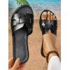 Solid Color Faux Leather Open Toe Flat Platform Slip On Casual Beach Outdoor Sandals - Noir EU 42