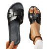 Solid Color Faux Leather Open Toe Flat Platform Slip On Casual Beach Outdoor Sandals - Noir EU 42