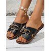 Metal Embellishment Open Toe Flat Platform Slip On V Notched Casual Outdoor Sandals - Noir EU 42