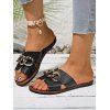 Metal Embellishment Open Toe Flat Platform Slip On V Notched Casual Outdoor Sandals - Noir EU 42