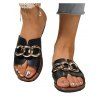 Metal Embellishment Open Toe Flat Platform Slip On V Notched Casual Outdoor Sandals - Noir EU 42