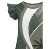 Girls Dress Coconut Tree Leaf Pattern Vacation Dress Short Flutter Sleeve A Line Mini Kid Dress - Vert clair 120