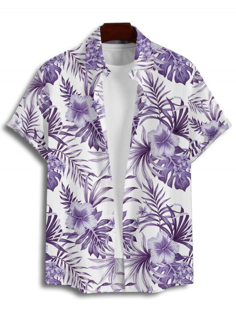 Chemise boutonnée à manches courtes et imprimé fleurs tropicales