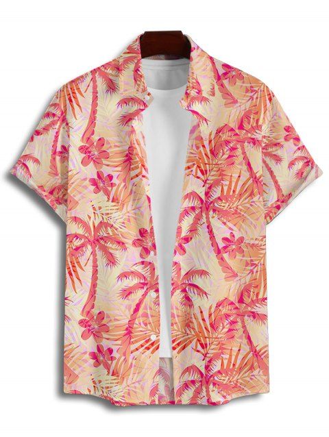 Chemise de vacances à imprimé feuilles tropicales, chemise boutonnée à manches courtes