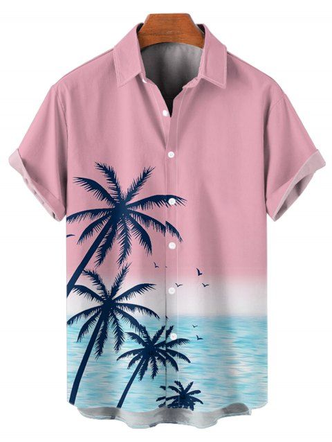 Chemise de vacances à manches courtes et boutons pour homme, motif palmiers et mer, style ombré, à revers, pour la plage