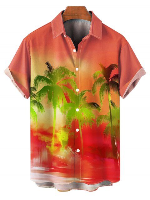 Chemise à manches courtes à imprimé palmiers ombrés pour les vacances à Hawaï