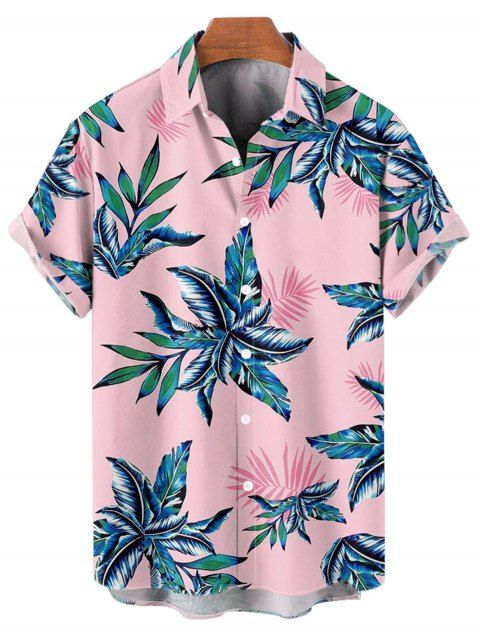 Chemise de Vacances Plante Feuille Imprimées Hawaii Boutonnée à Manches Roulées pour Homme