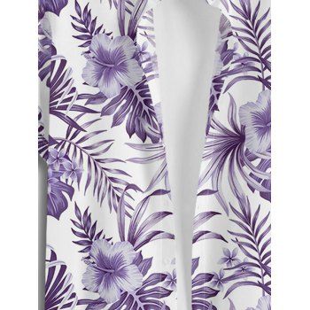 Vacation Tropical Flower Print Short Sleeve Button Up Shirt