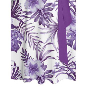 Vacation Tropical Flower Leaf Print Belted Mini Dress